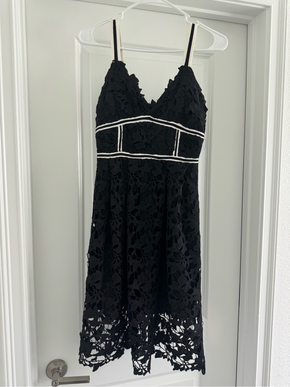 Design Lab Lord & Taylor Black Lace Midi Dress with White Trim